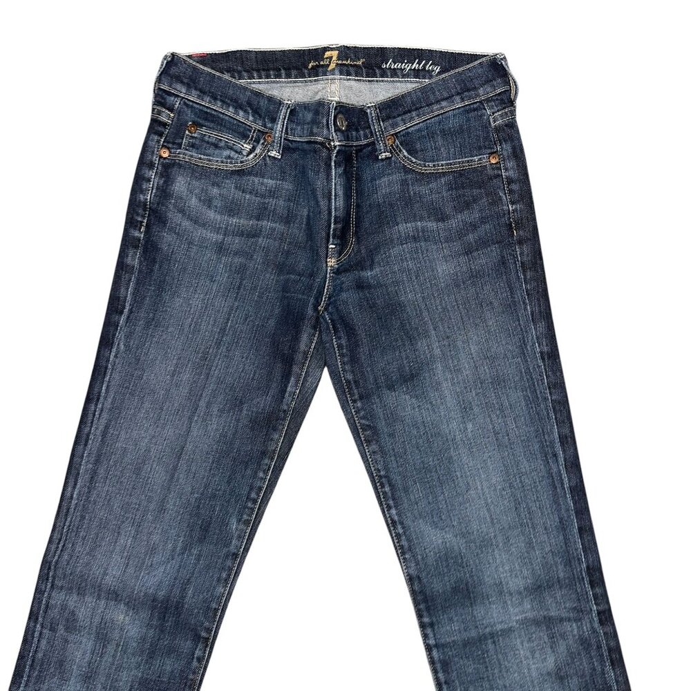7 For All Mankind 7FAM Womens Jeans 27 34 Straight Leg Medium Wash Embroidered - Picture 3 of 8